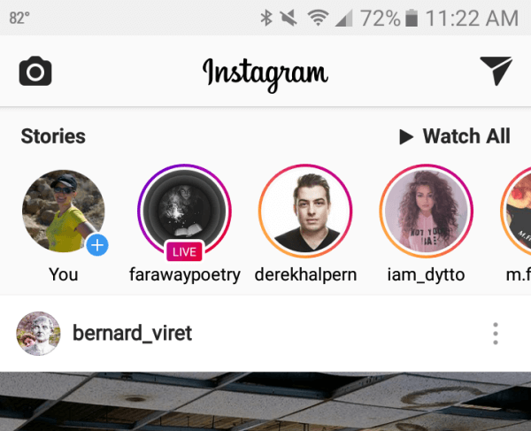Instagram-historier vises øverst i den nye feeden din.