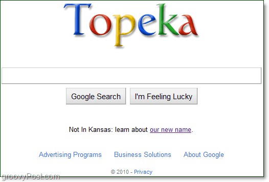 google med den nye topeka-logoen på hjemmesiden deres