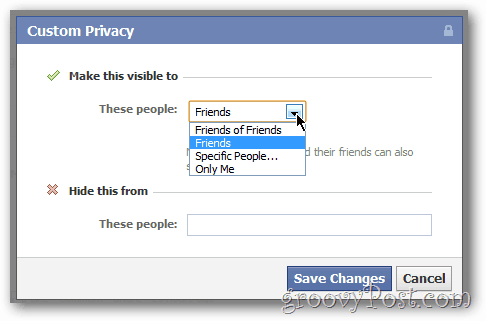 Tilpasset personverndeling for Facebook-oppdateringer og bilder