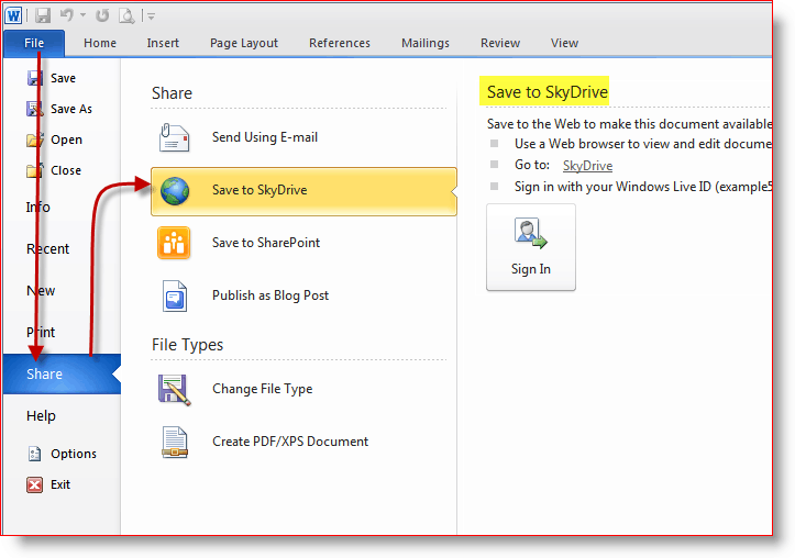 Lagre dokumenter på SkyDrive online lagring