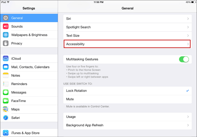 iOS 7 Tilgjengelighet