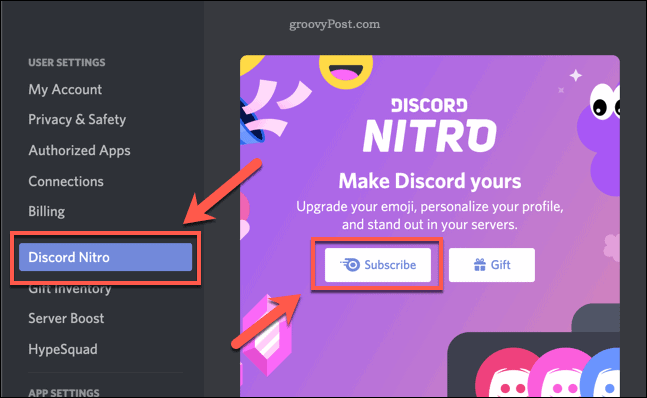 Discord Nitro abonnementsknapp