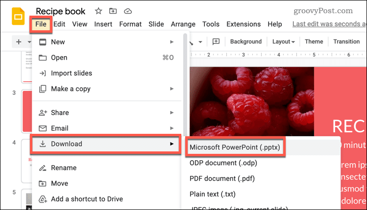 Last ned Google Slides til PPTX