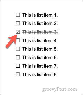 Et eksempel på en sjekkliste i Google Dokumenter
