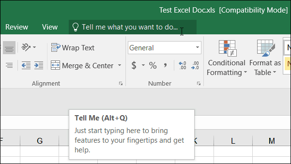 Tell Me Excel 2016