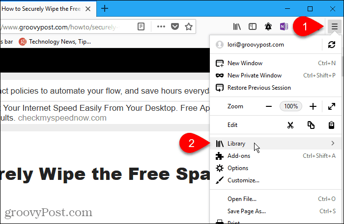 Velg Bibliotek i Firefox for Windows