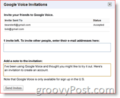Skjermbilde av Google Voice Invitasjon