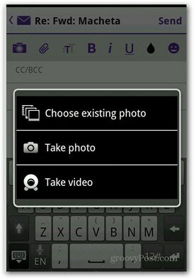 Yahoo Mail Android legge til fotovideo