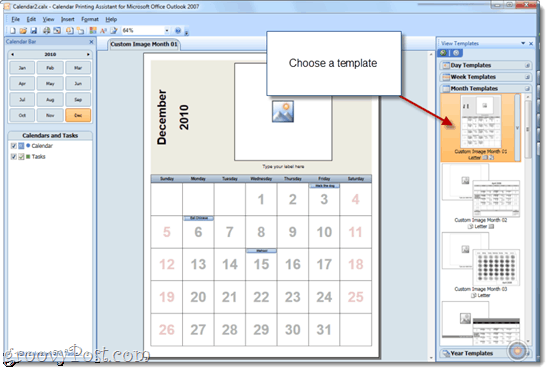 Skriver ut Overlain-kalendere med Office 2010