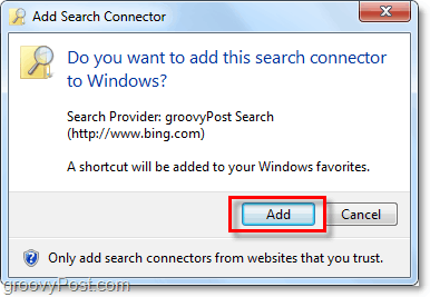 klikk på legg til når du ser Windows 7 søkekontakt legge til vindu