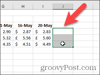 Velg celler for Sparklines i Excel