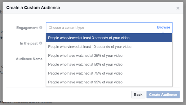 Lag et tilpasset publikum av folk som har sett minst tre sekunder av en tidligere video.