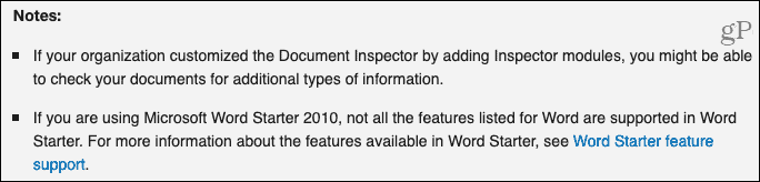 Dokumentinspektørmerknader fra Microsoft Support
