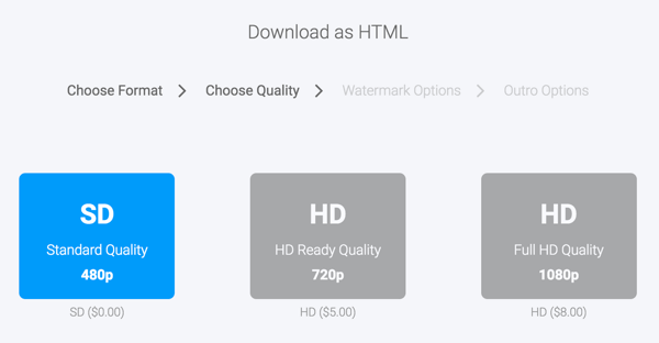 Velg et nedlastingsformat for Moovly-videoen din.