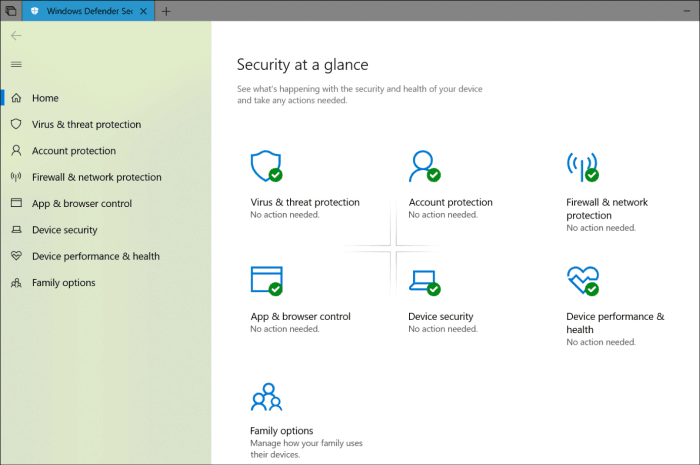 Windows Defender Security Center Fluent Design Refresh