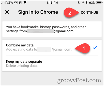 Kombiner dataene mine i Chrome for iOS