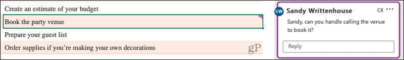 Se en kommentar i Excel online