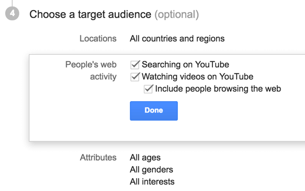 Velg målgruppen for YouTube-annonsen din.