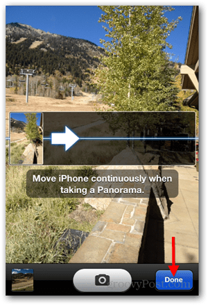 Ta iPhone iOS Panoramic Photo - Trykk på Ferdig