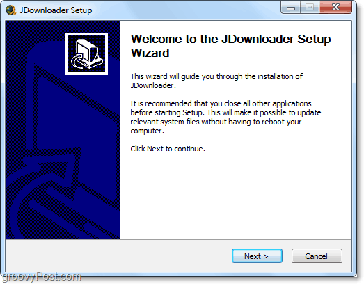 Installasjonsveiviseren for Jdownloader