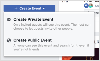 Opprett alternativ for rullegardinlisten Event på siden Facebook Events