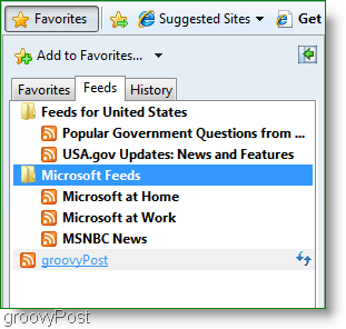 IE-abonnement på feeds-favorittfanen