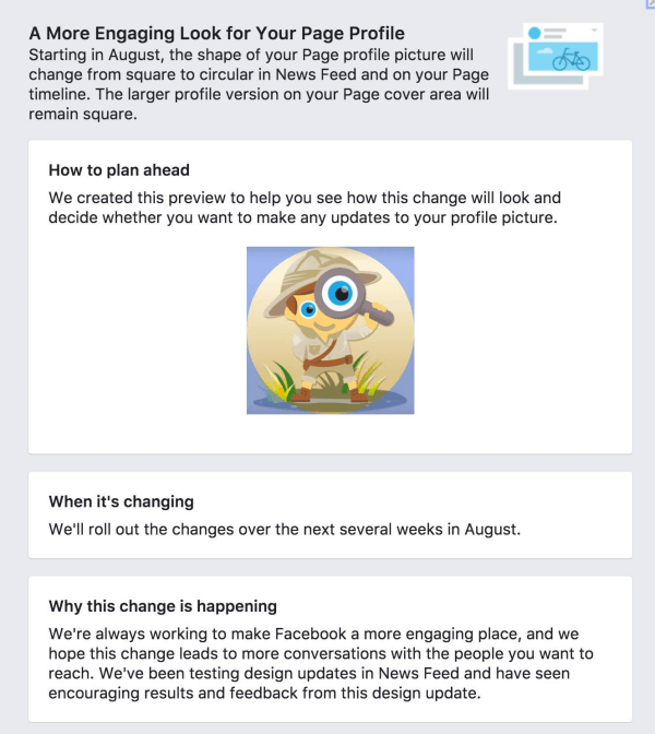 Facebook endrer sideprofilbilder fra kvadrat til sirkulært.