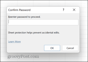 excel bekrefte passord