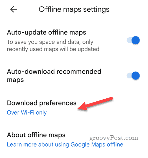 Innstillinger for nedlasting av Google Maps offline kart