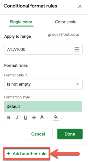 Legge til en betingelse for formatering av Google Sheets