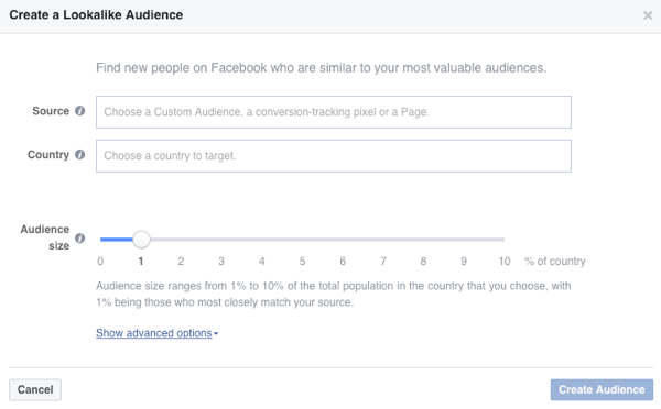 Lag et Facebook-like publikum basert på et eksisterende publikum.