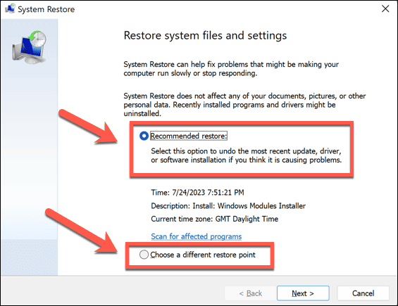 Windows 11 gjenopprettingsalternativer