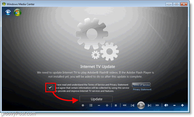 Windows 7 Media Center - installer internett-tv-oppdatering