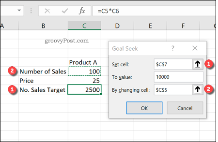 Bruke målsøk i Excel
