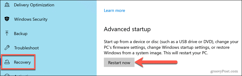 Start på nytt i Windows Advanced Startup-alternativmenyen