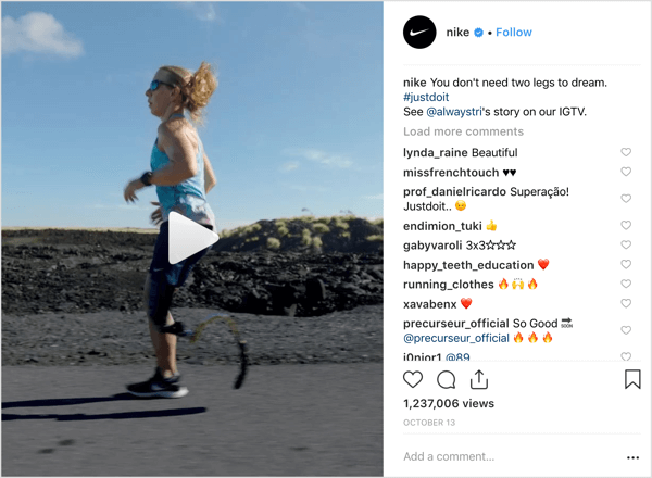 Nike Instagram-innlegg som promoterer IGTV