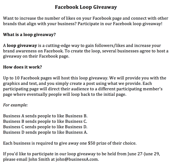 facebook loop giveaway invitasjon