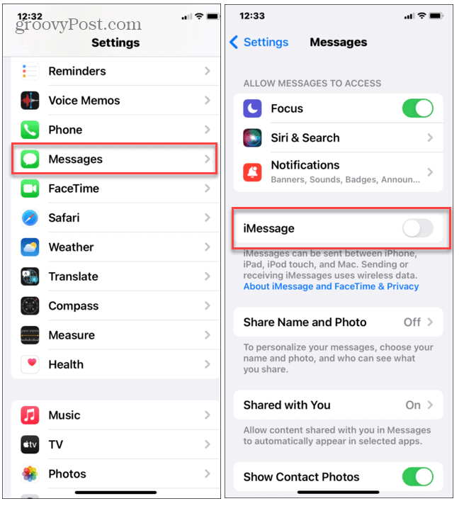 slå av imessage iphone