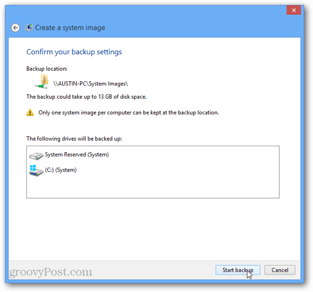 Windows 8 starter sikkerhetskopiering