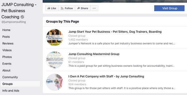 Hvordan bruke Facebook Groups-funksjoner, eksempel på grupper på Facebook-siden, JUMP Consulting
