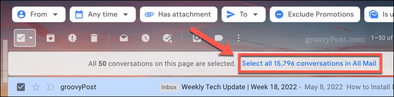 Velge alle e-postene i en mappe i Gmail