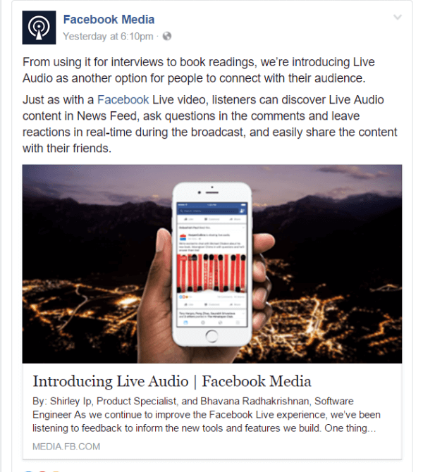 Facebook introduserte en ny måte å gå live på Facebook med Live Audio.