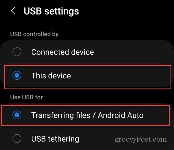 Overfør bilder fra Android til en USB-stasjon