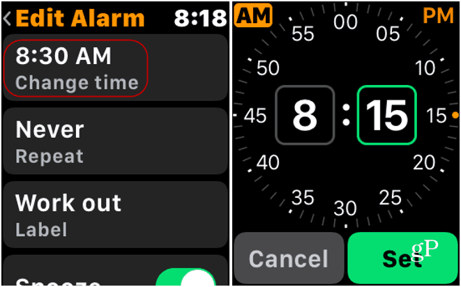 Endre alarm på Apple Watch
