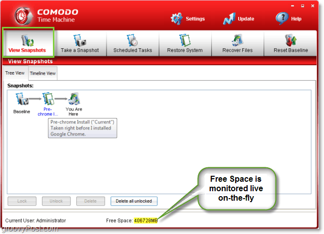 Comodo Time Machine oppretter øyeblikksbilder og bilder av systemet