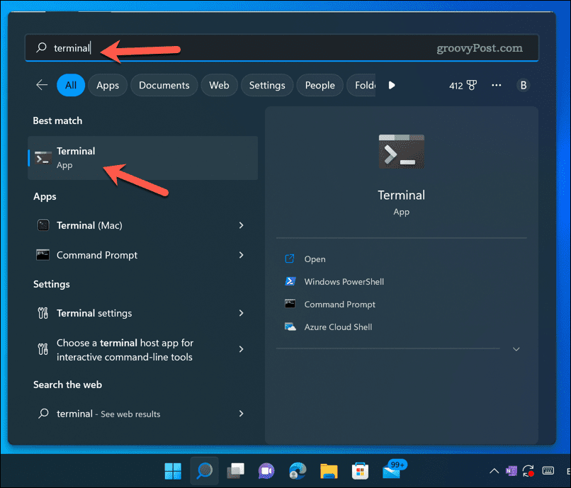 Åpne Windows 11-terminalappen