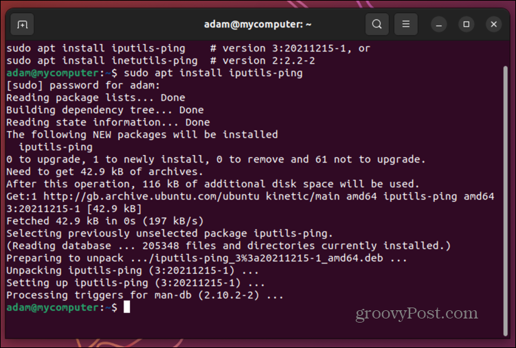 ubuntu installer ping