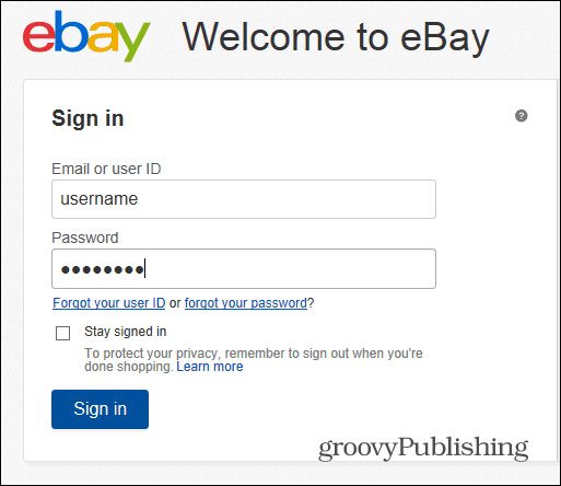 eBay endre passord pålogging