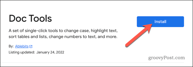 Installere Doc Tools-tillegget i Google Docs