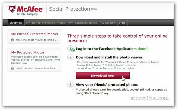 mcaffee sosial beskyttelse installer fotovisning